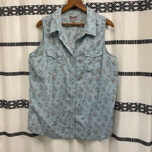 Vintage Wrangler Wrancher Sleeveless Floral Button-Up Shirt - Size XL